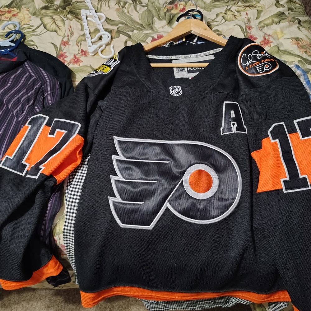 Reebok Men's Black and Orange Hockey Jersey